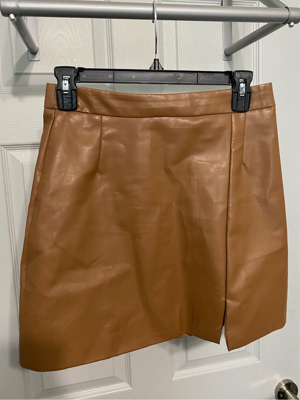 Pink Lily Cognac Faux Leather Mini Skirt